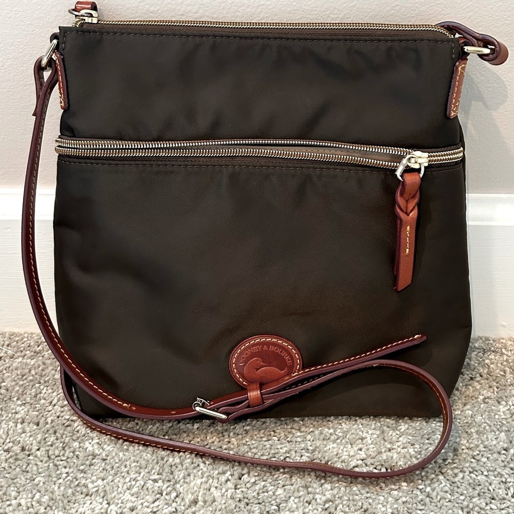 Dooney & Bourke Brown Nylon Crossbody with Tan Leather Trim